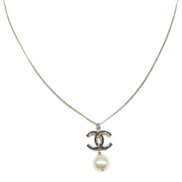 100% Authentic CHANEL Gold-Plated Pearls CC Shape Necklace - Picture 1 of 11
